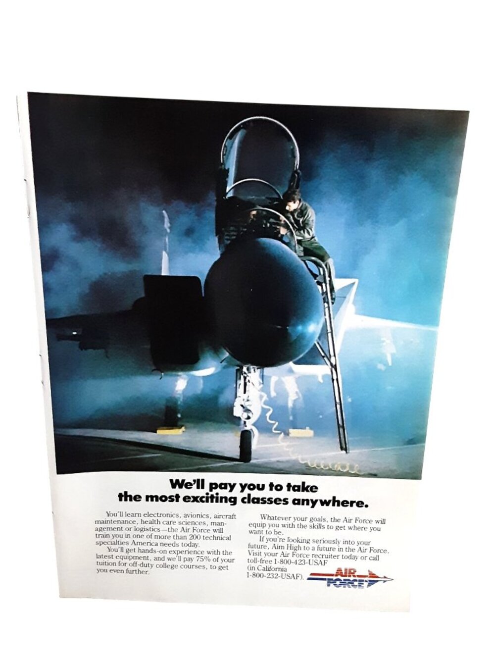 1986 US Air Force Fighter Jet Vintage Recruiting Print Ad Military Aviation